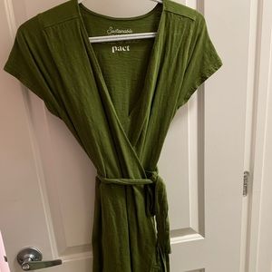 Pact organic cotton green wrap dress small
